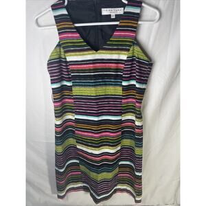 Trina Turk Striped Sleeveless Multicolor Dress Womens Size 2 Black Green Teal